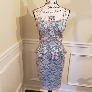 Sexy Teal and Lace Peplum Cocktail Dress